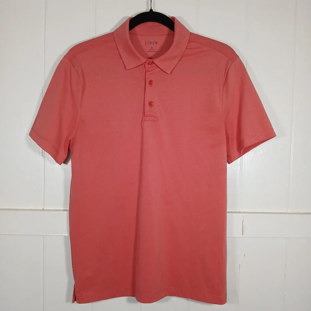 J CREW OARSMAN Mens Untucked Pique Polo Shirt Coral Pink Short Sleeve Size S